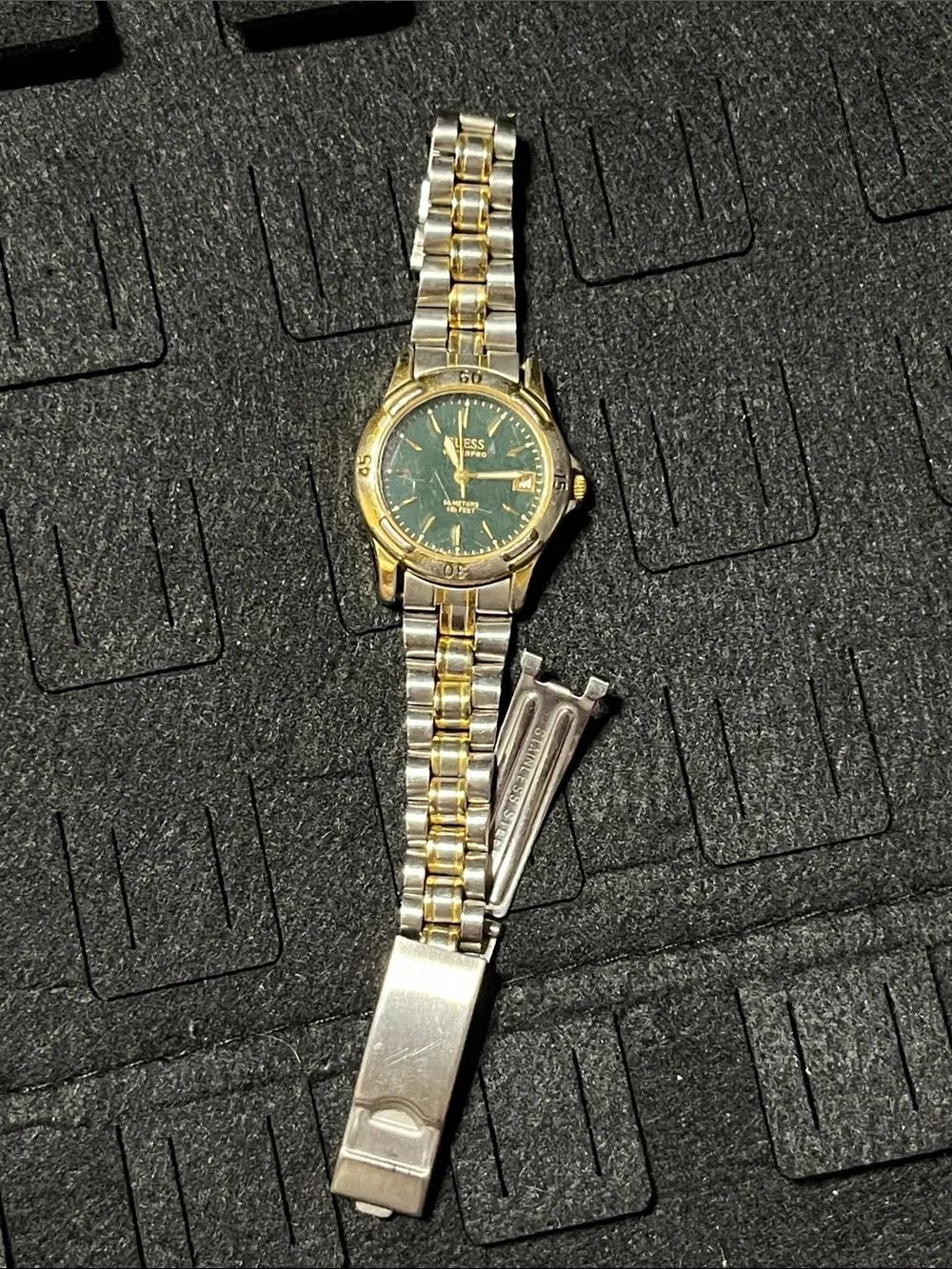 Guess Two-Tone Bracelet Watch with Green Dial